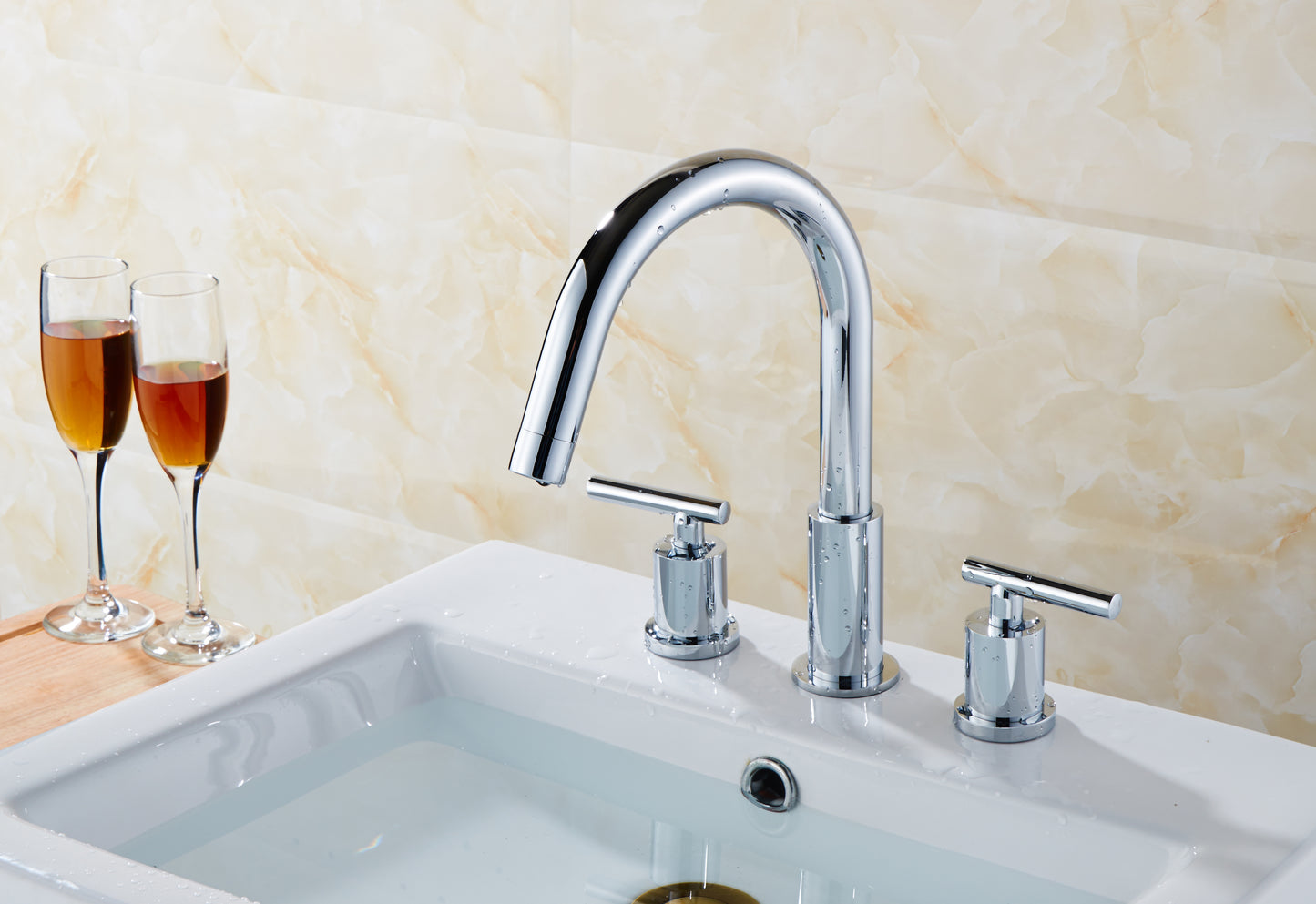 Brushed Nickle Widespread 3-Hole Bathroom Sink Faucet with 2 Lever Handles - Mary Anne's Kitchen and Bath