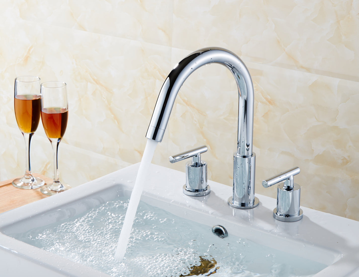 Brushed Nickle Widespread 3-Hole Bathroom Sink Faucet with 2 Lever Handles - Mary Anne's Kitchen and Bath