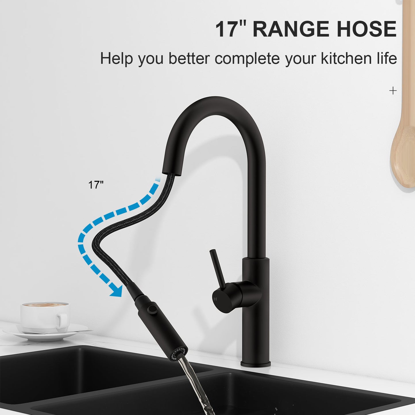 Kitchen Faucet Pull Down -Matte Black,70cm - Mary Anne's Kitchen and Bath