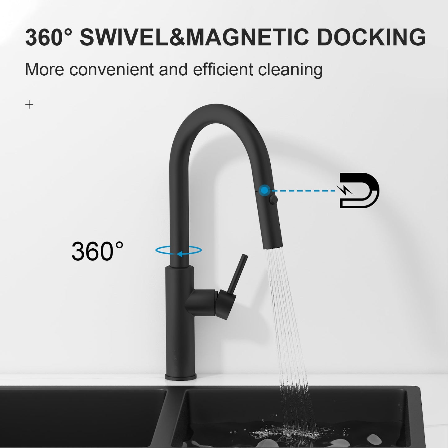 Kitchen Faucet Pull Down -Matte Black,70cm - Mary Anne's Kitchen and Bath