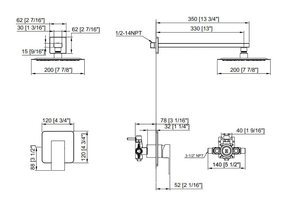 Shower Faucet Set with Rain Shower Head and Mixing Valve-Matte Black - Mary Anne's Kitchen and Bath