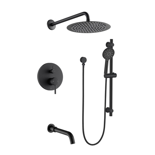 Shower Faucet Set with Round Hand Shower and Rain Showerhead -Matte Black - Mary Anne's Kitchen and Bath