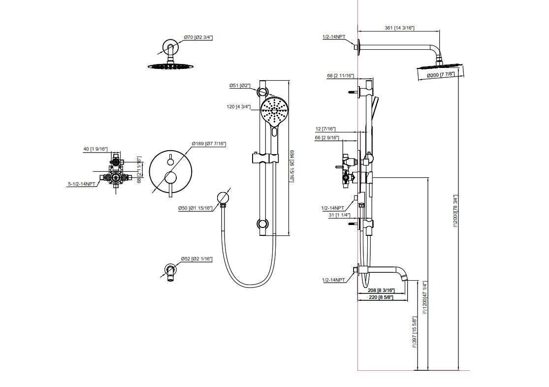 Shower Faucet Set Chrome Polished ,360° Rotatable - Mary Anne's Kitchen and Bath