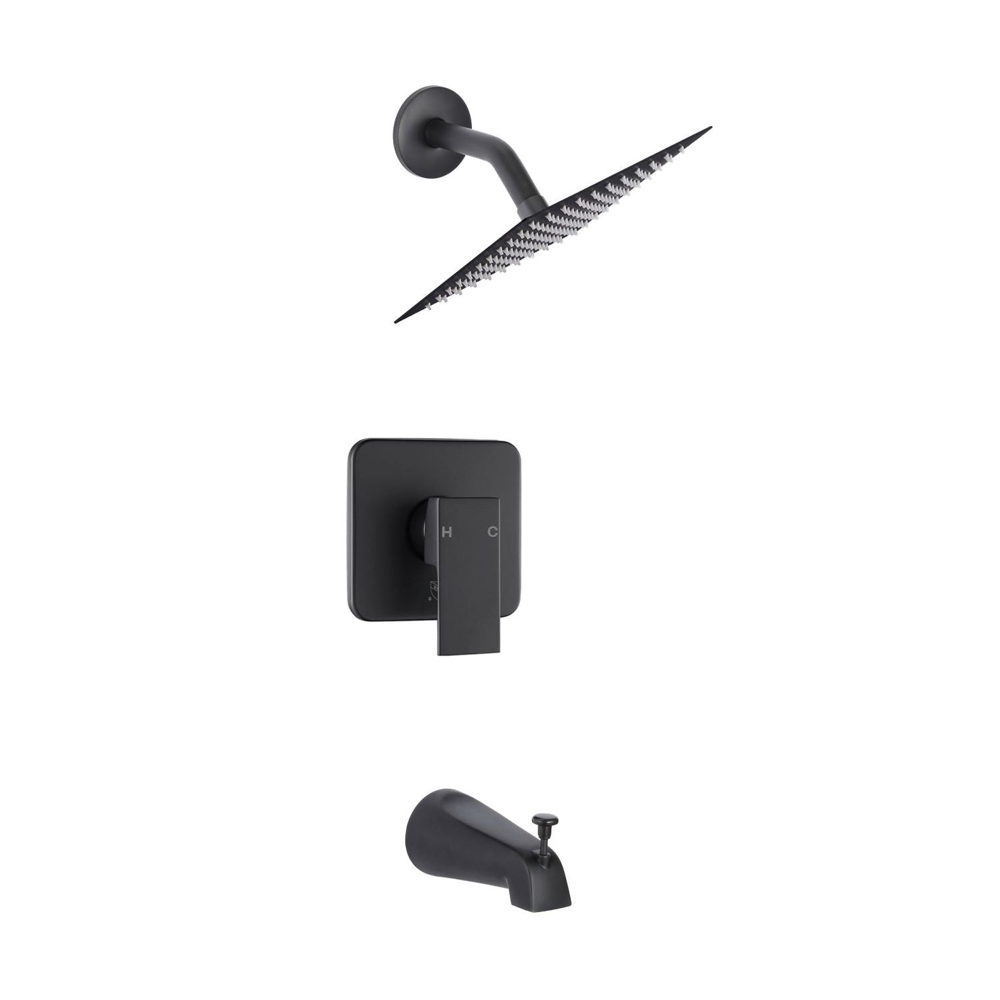 Rain Showerhead and Bath Spout -Matte Black,Square - Mary Anne's Kitchen and Bath